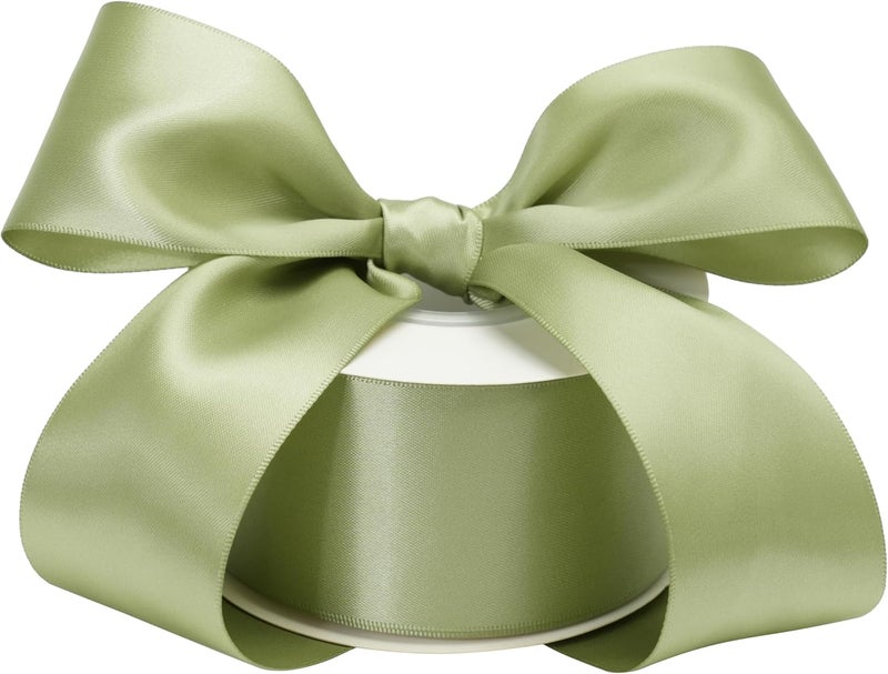 DINDOSAL Sage Green Ribbon Double Face Satin Ribbon 2 Inch Moss Ribbon for Wedding Bridal Bouquet Crafts DIY Party Decorations - 25Yards - Image 1